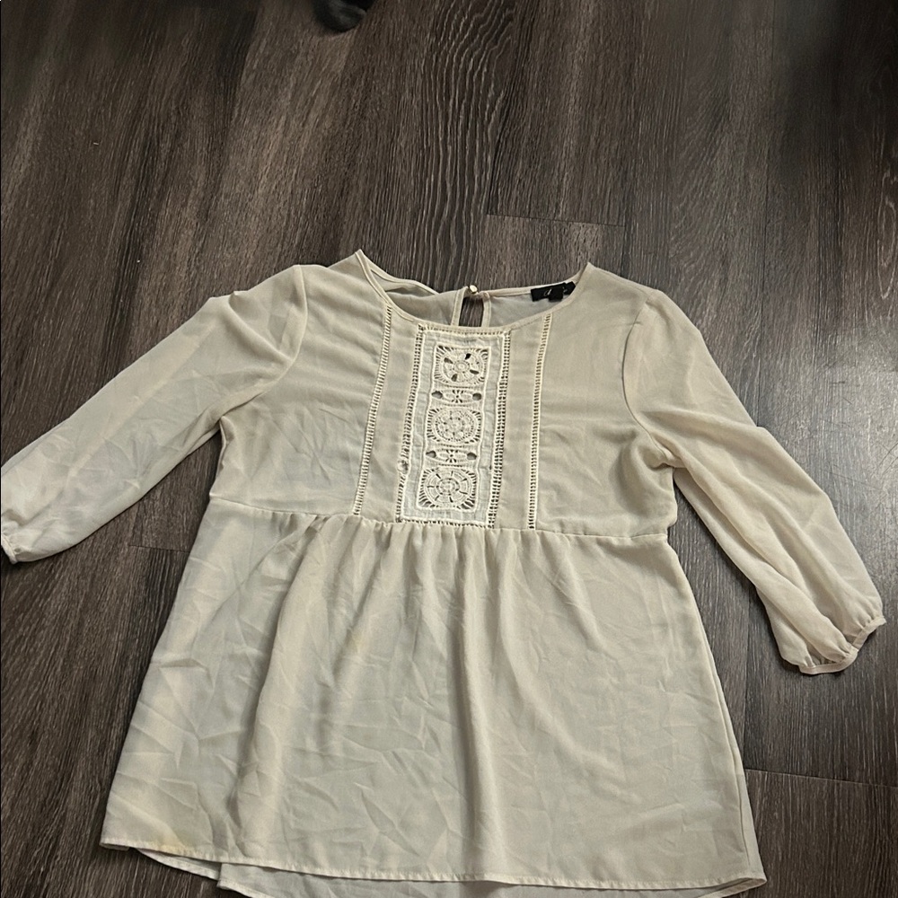 Monteau Ivory Blouse with Embroidered Front